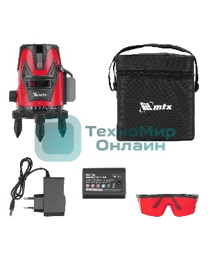Лазерный уровень MTX MXL RED, 30 м, красный луч, акк. Li 2400 mAh, сумка, резьба 5/8