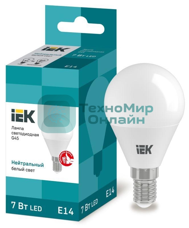 Лампа cветодиодная IEK LLE-G45-7-230-40-E14 ECO G45 шар 7Вт 230В 4000К E14