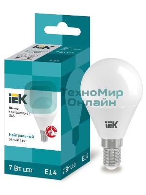 Лампа cветодиодная IEK LLE-G45-7-230-40-E14 ECO G45 шар 7Вт 230В 4000К E14