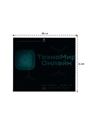 Индукционная варочная панель Electrolux на 4 конфорки, cтеклокерамика, мощность: 7200 Вт, независимая установка, слайдерное управление,размеры (ШхГ): 59x52 см