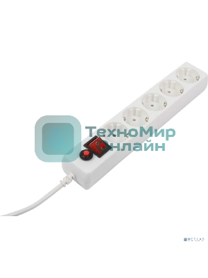 Сетевой фильтр Filum FL-SP3-5-1.8M, 1.8 м.,белый, 2200 Вт., 5 розеток, упаковка- коробка 00-01057164
