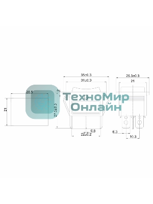 Выключатель клавишный Rexant 250V 15А (6с) (ON)-OFF-(ON) черный с нейтралью Б/Фикс
