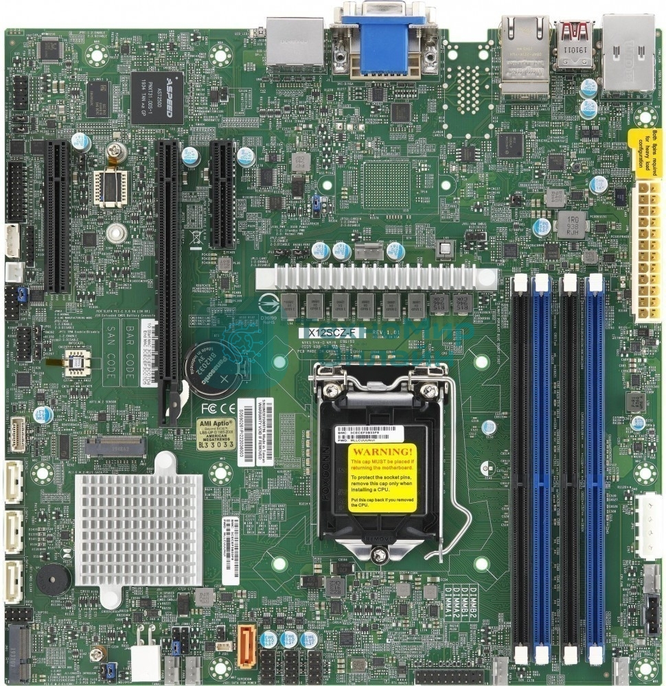 Материнская плата SuperMicro MBD-X12SCZ-F-O, LGA1200, Intel W480E, 4xDDR4, 4xSATA, 1xM.2, 1xPCIe x16, 2xPCIe x4, 1xPCIe x1, 2xRJ45, 1xDVI-D, 2xDP, 1xVGA, 1xCOM, 1xDOM, TPM 2.0, 6xUSB 2.0 (внутренние), 1xM.2 (E-Key для Wi-Fi), mATX (OEM)