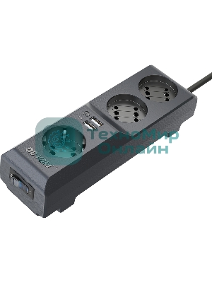 Сетевой фильтр Surge protector Pilot 3G 3xGP euro outlets, 10А/2.2 кВа, 2xUSB, 5m, черный