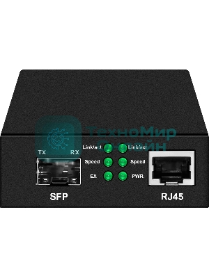 Медиаконвертер Gigabit Ethernet, SFP 1000Мбит/c, RJ45 10/100/1000Мбит/c, поддержка LFP. Металлический корпус. БП DC12V(1A) в комплекте. Размеры (ШхВхГ): 70x25x95мм. Вес: 0,2кг. Рабочая температура: -10…+55°С. Совместим с шасси NS-MCB-14.