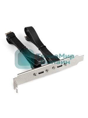 Планка портов в корпус 2xType-C SuperSpeed+ ExeGate BrctUSB32E-2C (USB3.2 Gen2 2xType-E 20Pin Male --> 2xType-C USB 3.2 Gen 2, SuperSpeed+ скорость до 10 Гбит/с, кабель 30 см)