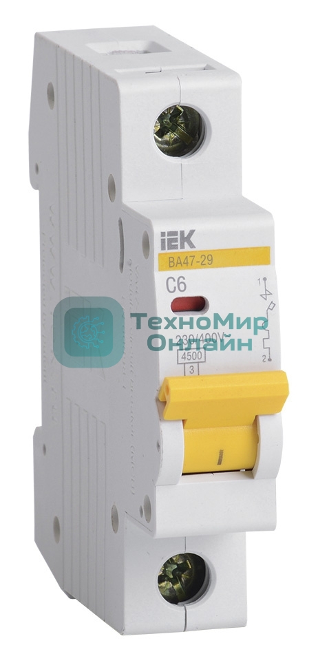 Выключатель автоматический модульный 1п C 6А 4.5кА ВА47-29 IEK MVA20-1-006-C