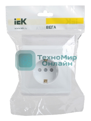 Розетка 1-м СП Вега РСш10-3-ВБ с заземл. контактом и защ. штор 16А бел. IEK ERV14-K01-16-DM