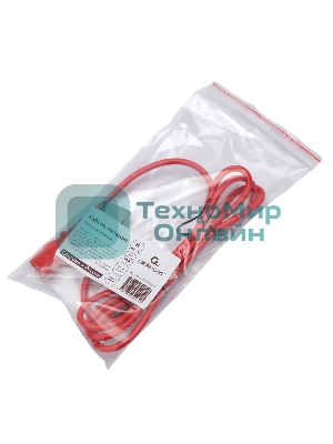 Кабель питания Cablexpert PC-189-VDE-R-1.8M, C13-С14, 3x0.75мм2, 10A, с заземлением, медь, 1.8м, красный, пакет