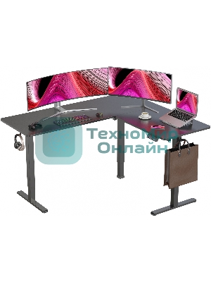 Стол компьютерный Cactus угловой подъемный столешница МДФ черный каркас черный 1600х1400х720х1180 мм (CS-EDXL-BBK)