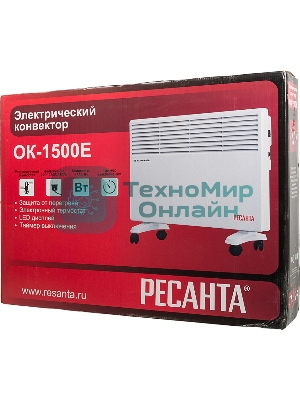 Конвектор электрический Ресанта ОК-1500Е белый, 1500 Вт, 15 м2, термостат, дисплей