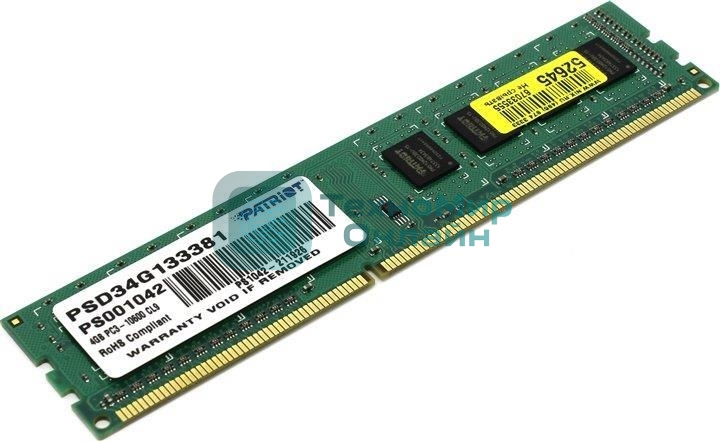 Оперативная память Patriot, DDR3, 4GB (1x4 GB), 1333 MHz, CL9, DIMM