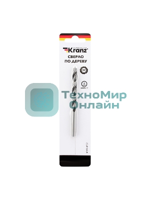 Сверло по дереву Kranz 8х115 мм, цилиндрический хвостовик