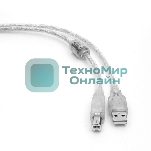 Кабель Cablexpert USB2.0 Pro, AM/BM, 0,75м, экран, 2 феррит.кольца, прозрачный (CCF-USB2-AMBM-TR-0.75M)