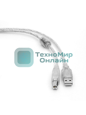 Кабель Cablexpert USB2.0 Pro, AM/BM, 0,75м, экран, 2 феррит.кольца, прозрачный (CCF-USB2-AMBM-TR-0.75M)
