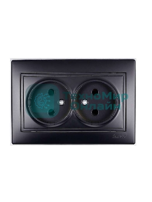 Розетка 2-м СП Мира 16А IP20 без заземл. со вставкой керамика черный бархат LEZARD 701-4242-128
