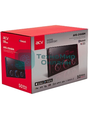 Автомагнитола ACV AVS-2100BM, 2 DIN, Bluetooth, USB Type-A, AUX, пульт ДУ