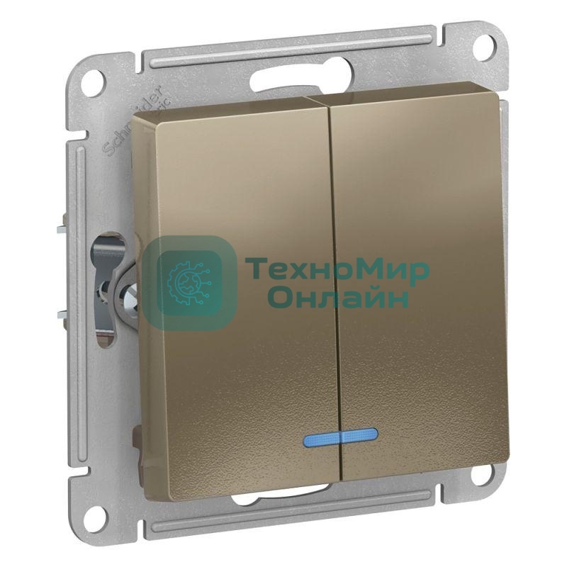 Механизм выключателя 2-кл. AtlasDesign с подсветкой (сх.5а) 10АХ шампань SchE ATN000553