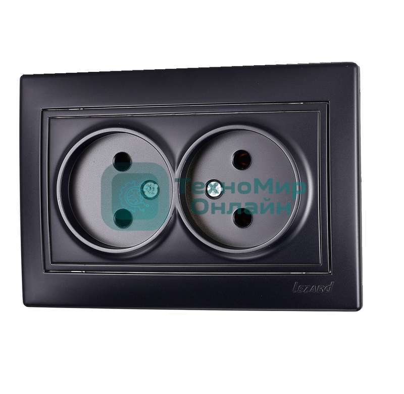 Розетка 2-м СП Мира 16А IP20 без заземл. со вставкой керамика черный бархат LEZARD 701-4242-128