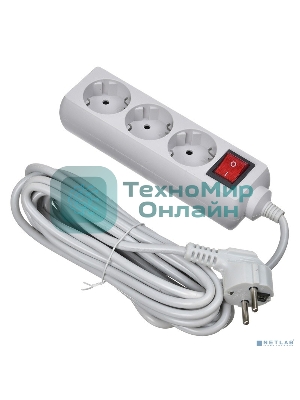 Сетевой фильтр Buro 300SL-5-G 5 м, 3 розетки, серый (пакет ПЭ)