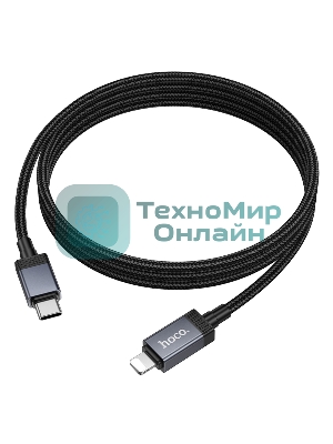 Кабель USB2.0 Hoco Type-C/Lightning, 2.4А, 27Вт,с дисплеем, X118, 1м, черный, коробка