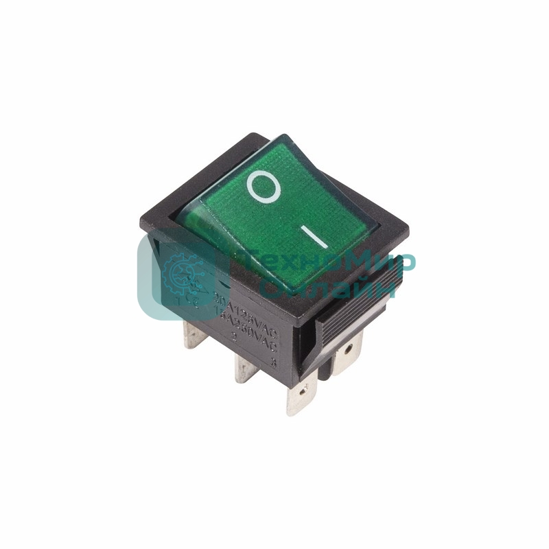 Выключатель клавишный Rexant 250V 15А (6с) ON-ON зеленый с подсветкой