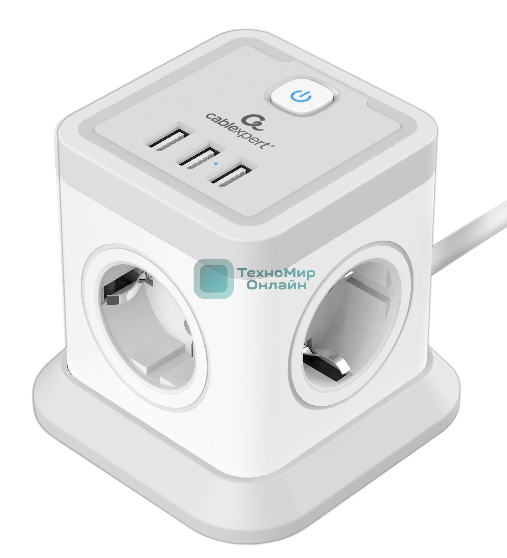 Сетевой фильтр Cablexpert Tower, TWR-4-U3-W-3, 4 р, 10А, 3xUSB, 3.1А, 3 м, ур.защиты 2+, белый, коробка