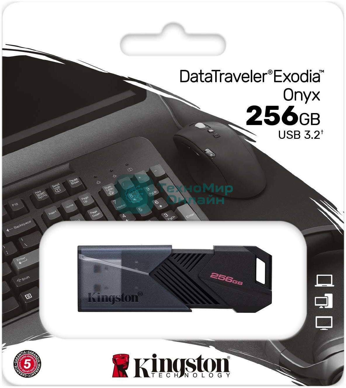 Флешка USB Kingston DataTraveler Exodia Onyx (DTXON/256Gb), 256Gb, USB 3.2 Gen 1, R/W 200/60, черный