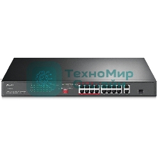 Коммутатор TP-Link 16-port 10/100Mbps + 2-port Gigabit unmanaged switch with 16 PoE+ ports, compliant with 802.3af/at PoE, 150W PoE budget,  support 250m Extend Mode, priority mode and Isolation mode, rackmount, plug and play.