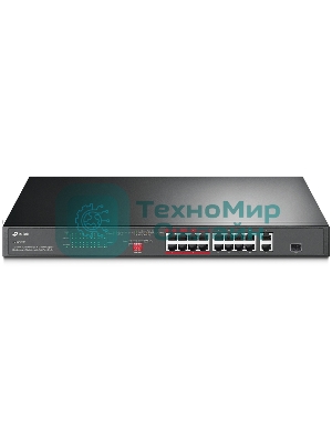 Коммутатор TP-Link 16-port 10/100Mbps + 2-port Gigabit unmanaged switch with 16 PoE+ ports, compliant with 802.3af/at PoE, 150W PoE budget,  support 250m Extend Mode, priority mode and Isolation mode, rackmount, plug and play.