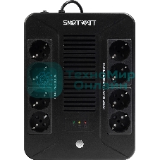 Источник бесперебойного питания SMARTWATT UPS SAFE PRO 1000 черный 1000/600 ВА/Вт, линейно-интерактивный, напольный/настенный, LED индикация, Shuko CEE7/4 - 8 шт. (4 шт. с резервным питанием, 4 шт. - сетевой фильтр)