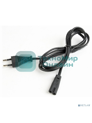 Кабель питания Cablexpert для ноутбуков, аудио/видео техники 1,8м, VDE, 2-pin, черный, пакет