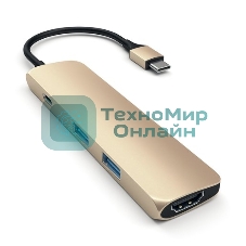 USB-концентратор Satechi Slim Aluminum Type-C Multi-Port Adapter with Type-C Charging Port. Интерфейс USB-C. Порты USB Type-C, 2хUSB 3.0, 4K HDMI. золотой.