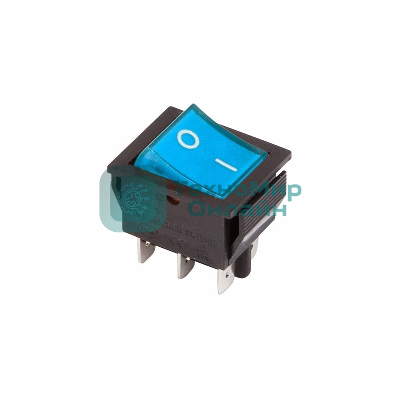 Выключатель клавишный Rexant 250V 15А (6с) ON-ON синий с подсветкой