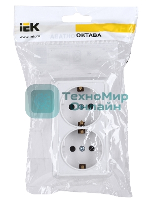Розетка IEK ERO21-K01-16-DC РС22-3-ОБ 2местн. с з/к 16А откр.уст. ОКТАВА (белый)