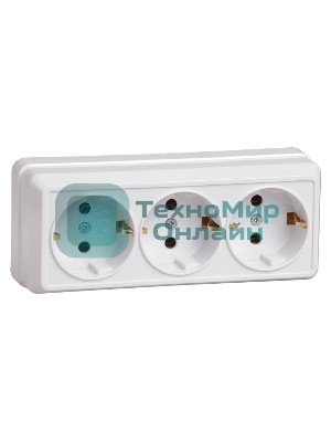Розетка IEK ERO31-K01-16-DC РС23-3-ОБ 3 местн. с з/к 16А откр.уст. ОКТАВА (белый)