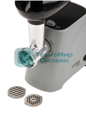 Мясорубка электрическая Hyundai HY-MG4391 серый, 1900 Вт, 2.4 кг/мин, реверс, защита от перегрузки, насадки - 4