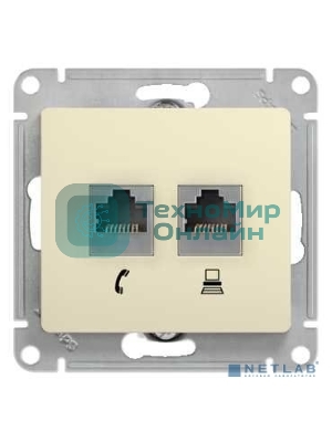 Механизм розетки комп. 2-м Glossa RJ45+RJ45 кат. 5е беж. SchE GSL000285KK