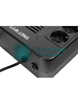 Источник бесперебойного питания SMARTWATT UPS SAFE PRO LCD 800 черный 800/480 ВА/Вт, напольный/настенный, линейно-интерактивный, LCD дисплей, Shuko CEE7/4 - 8 шт. (4 шт. с резервным питанием, 4 шт. - сетевой фильтр)