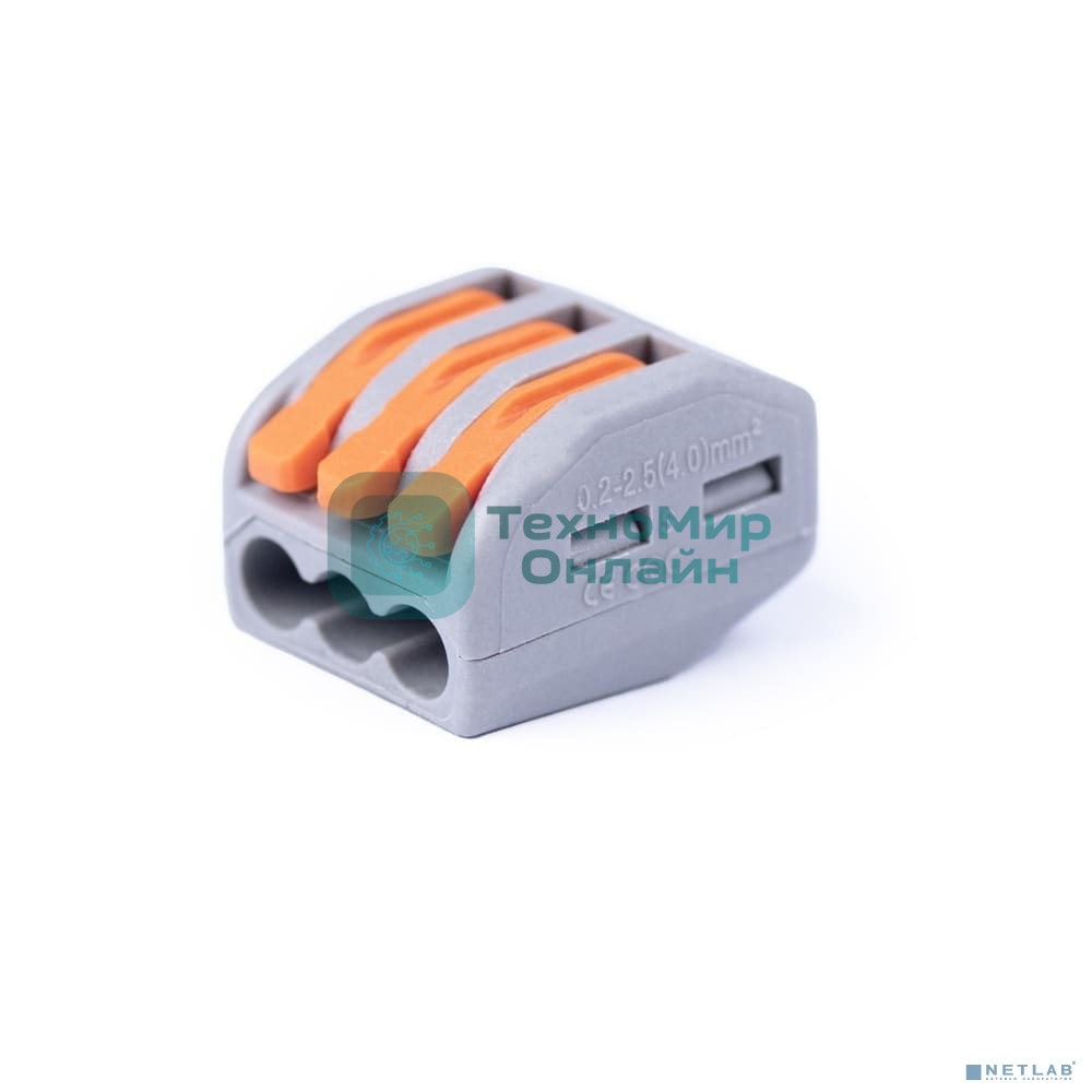 Клемма соединительная Cabeus PCT-213 универсальная 3-х проводная с рычагом 0,08-2,5/4,0 (10 шт) (WAGO 222-413)