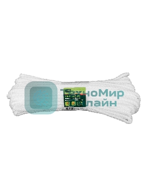 Шнур вязаный полипропиленовый Сибртех с сердечником, 6 мм, L20 м, 180-200 кгс, белый