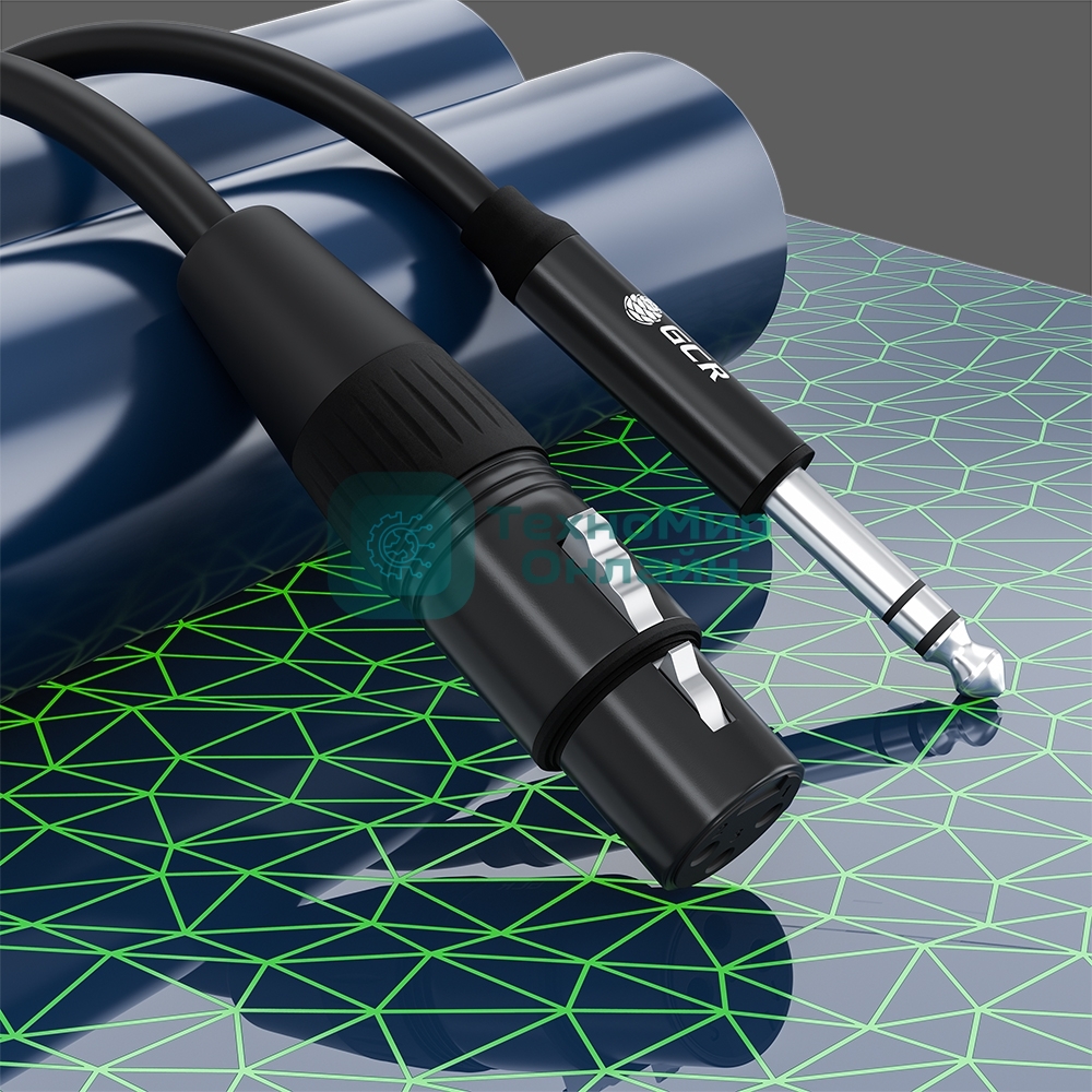 Кабель GCR 5.0m микрофонный stereo jack 6,35мм/XLR, M/F, черный, AL case черный