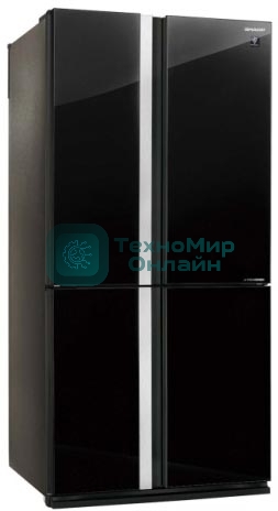 Холодильник Sharp SJGX98PBK черный стекло трехкамерный 394/211л морозилка снизу, No Frost, Side by Side