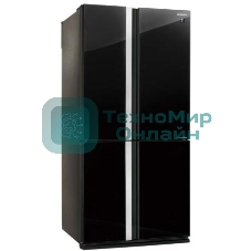 Холодильник Sharp SJGX98PBK черный стекло трехкамерный 394/211л морозилка снизу, No Frost, Side by Side