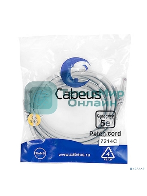 Патч-корд Cabeus PC-UTP-RJ45-Cat.5e-3m U/UTP, cat.5е, 2xRJ45/8p8c, неэкранированный, серый, PVC, 3м