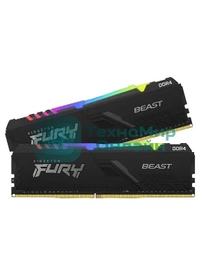 Оперативная память Kingston Fury Beast, DDR4, 32GB (2x16GB), 3200MHz, CL16, DIMM, с радиатором, RGB, черный