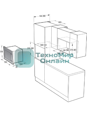 Встраиваемая микроволновая печь GORENJE BMX201AG1BG Электронное управление, черный, объем: 20 л