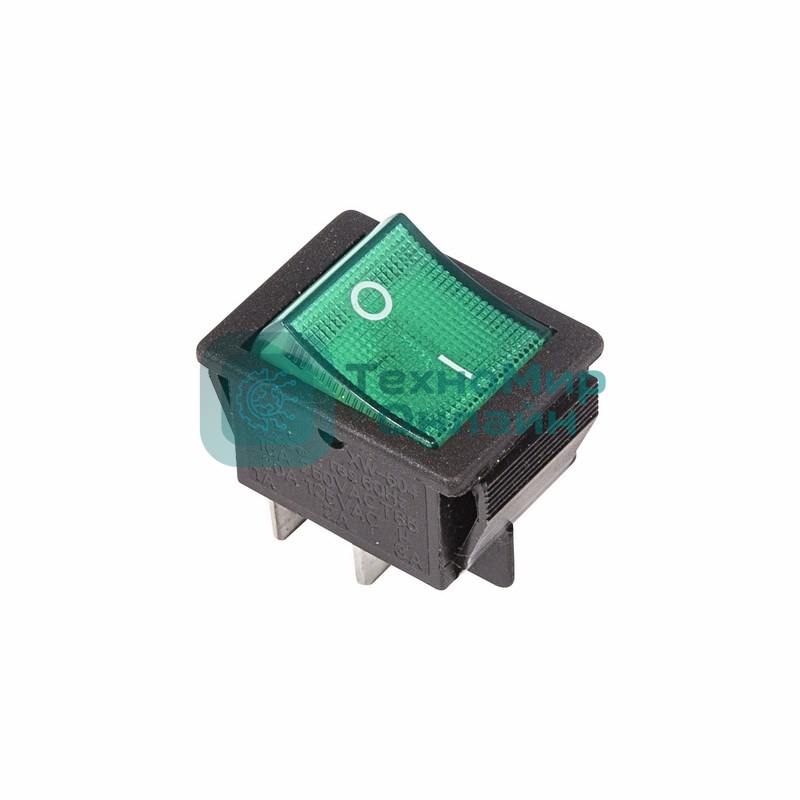 Выключатель клавишный Rexant 250V 16А (4с) ON-OFF зеленый с подсветкой
