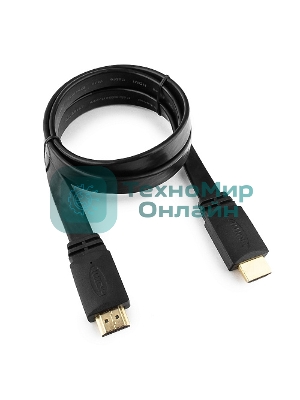 Кабель Cablexpert HDMI CC-HDMI490-15, 19M/19M, v2.0, медь, позол.разъемы, экран, плоский кабель, 1м, черный, пакет