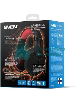 Игровые стереонаушники с микрофоном SVEN AP-G988MV, черный-красный Игровые стереонаушники с микрофоном SVEN AP-G988MV, черный-красный